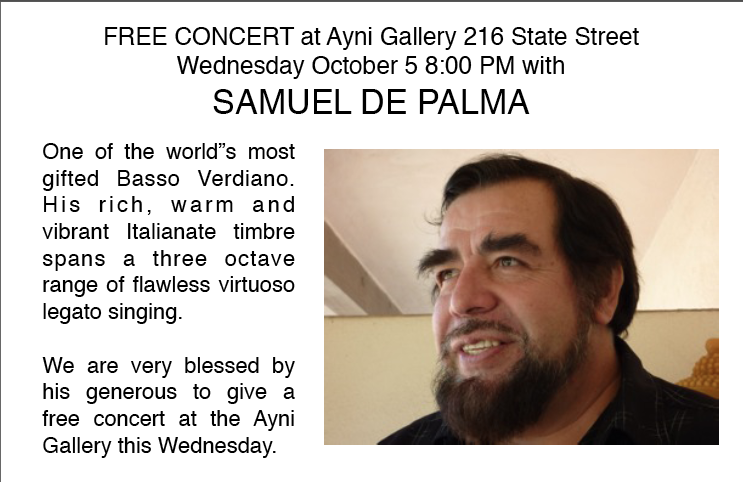 Samuel de Palma TONIGHT at AYNI @ 8